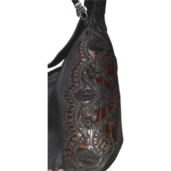 BRIGHTON MASTERPIECE BLK NIKKI HOBO HIDDEN POCKETS LEATHER LACE SHOULDER HANDBAG - Picture 8 of 12